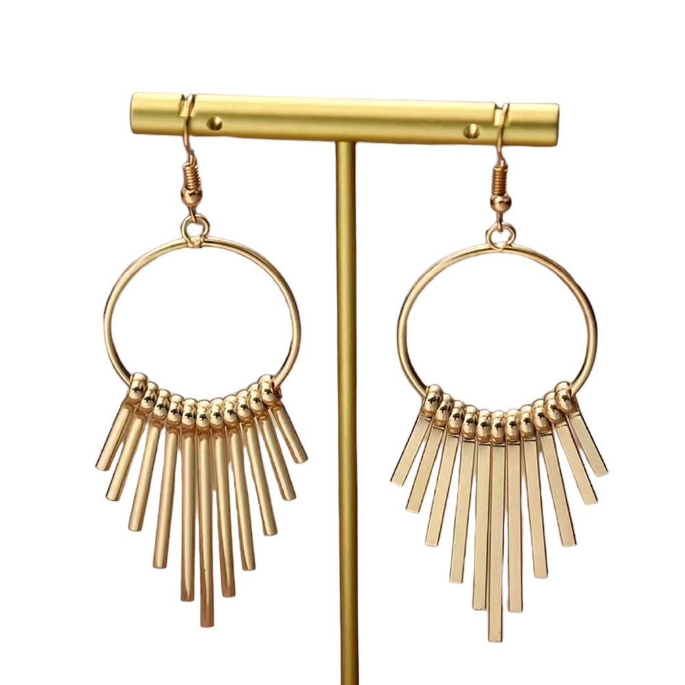 Gold Hoop with Metal Tassels Drop Earrings